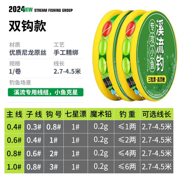 Stream fishing line set, seven-star float, three-piece set, suitable for catching stonefish, roach, small goldfish, traditional small crucian carp, and whitebait