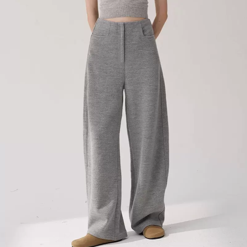 现货maison cec冬日7色/圈圈保暖修饰腿型镰刀弧形裤2025垂感