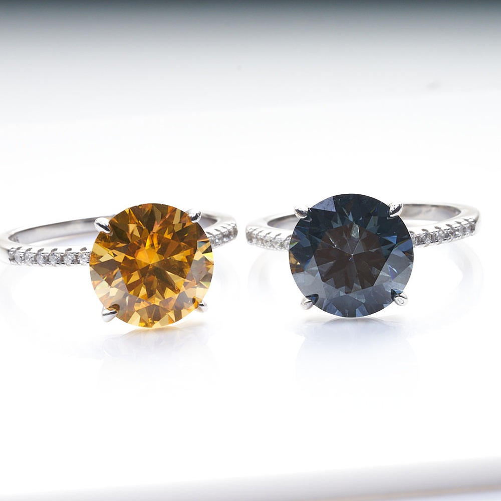 TK caliente amarillo gris anillo de moissanita incrustado en plata anillo de moissanita de corte transfronterizo caliente