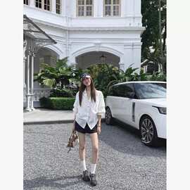 (全额运补)韩版时尚气质泡泡袖收腰白色翻领衬衫女夏季感上衣