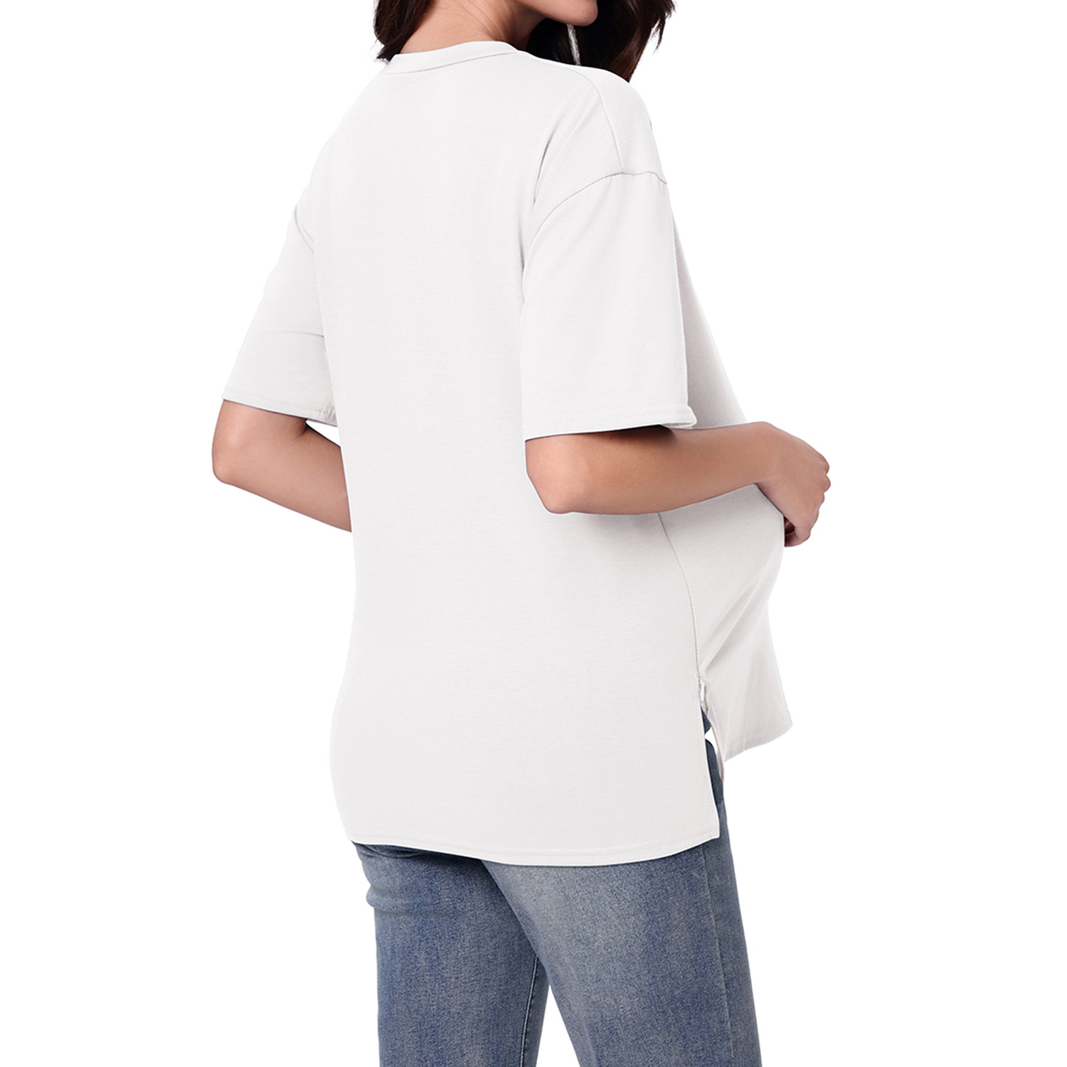 Maternity Nursing Top With Zipper Short Sleeves For Spring Summer_voghion.com