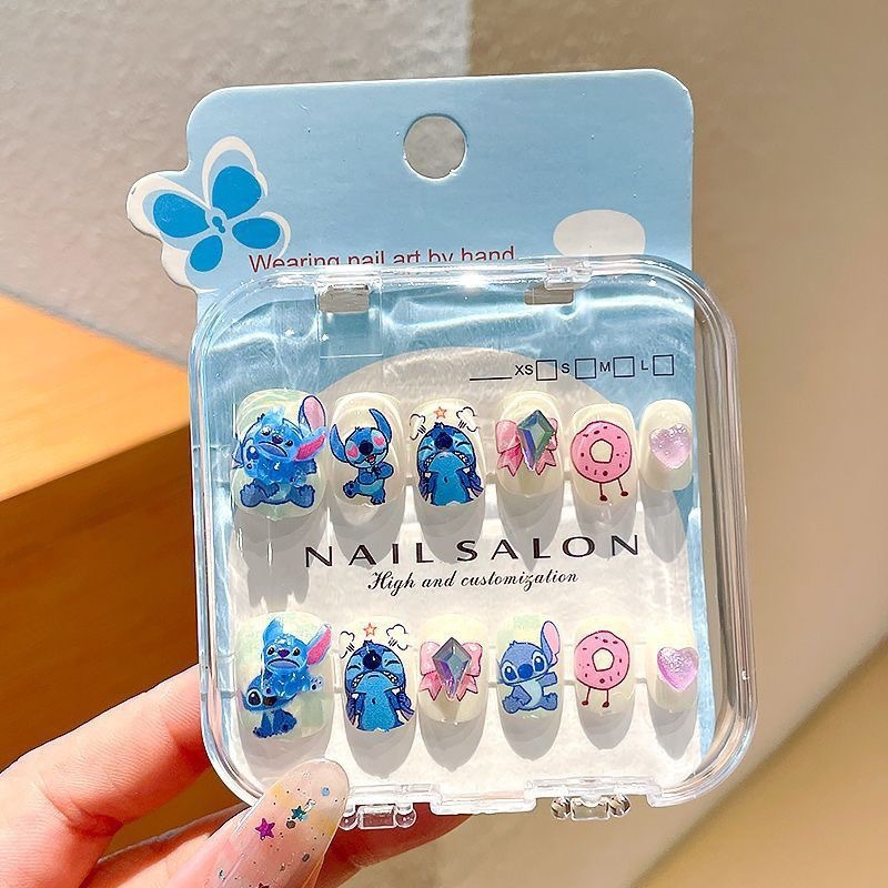 Uñas postizas removibles para niñas, en caja, con diseños de dibujos animados, pegatinas de uñas exquisitas, piezas de uñas.