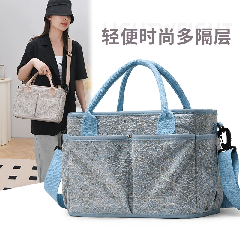 Диагональная сумка для проверки беременности, большая вместимость, сумка для хранения влажных подгузников для беременных, подвесная сумка для детской дорожной коляски, сумка для мамы с кружевным узором