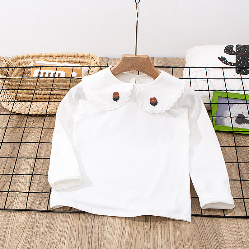 Girls' bottoming shirt large stretch girls' lace all-match shirt doll collar children's long-sleeved T-shirt Girl shirt