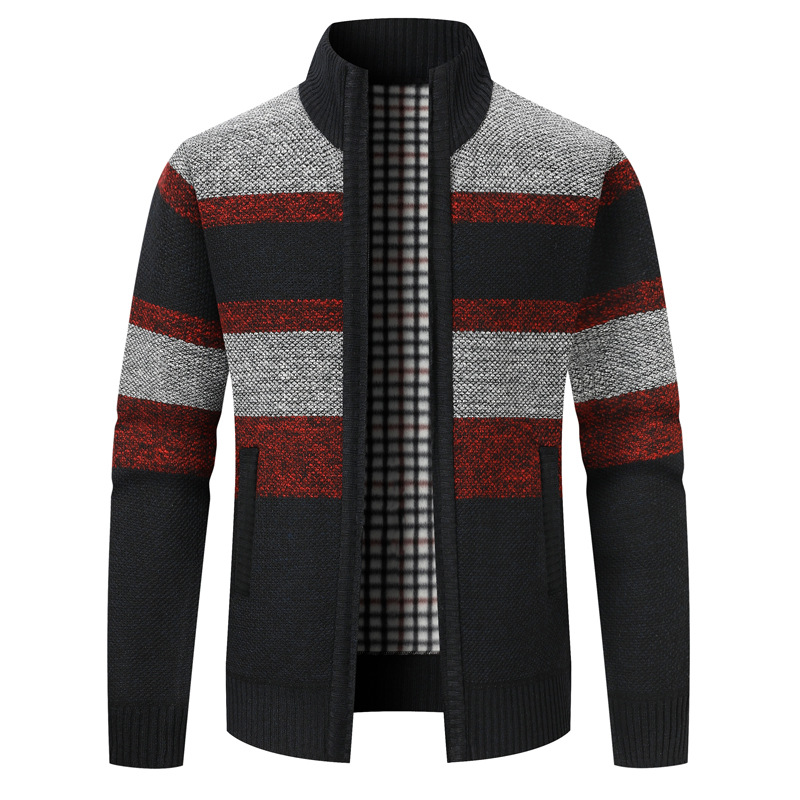 Comercio exterior ropa de hombre encapuchada de invierno más vello engrosado suéter de manga larga cuadrilátero juvenil coreano cardigán de hombre camisa de punto