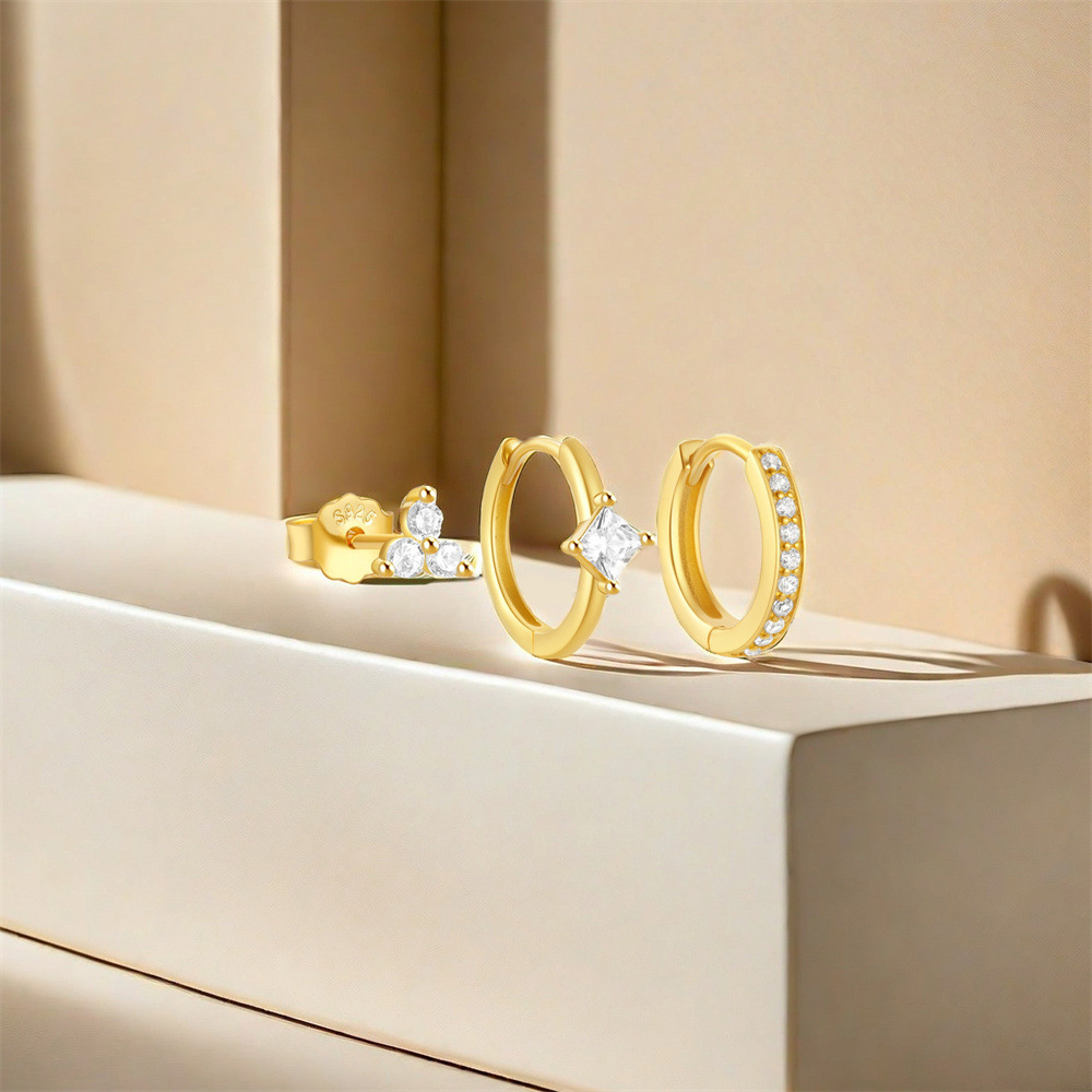 1 Set 925 Sterling Silver Zircon Geometric Earrings Ear Studs display picture 32