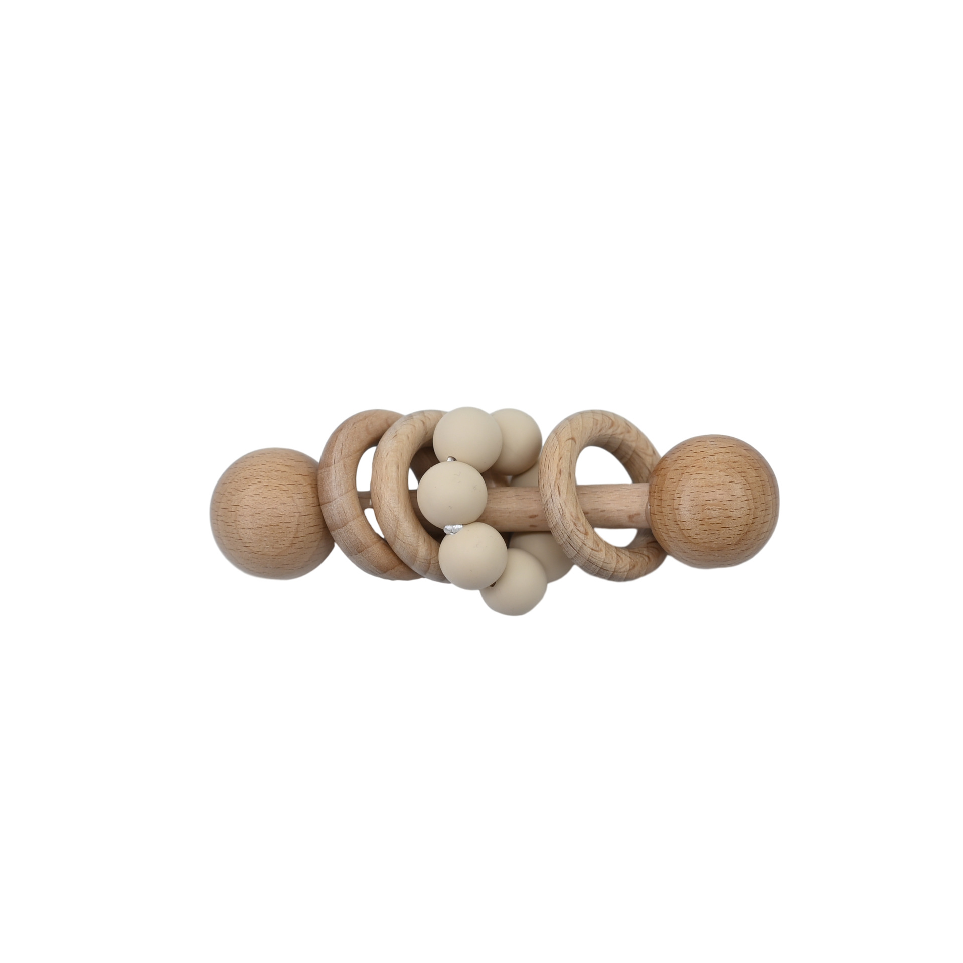 Animal de madera hecha a mano campana bebé puede roer madera silicona perlas de madera campana de mano juguete tranquilizador