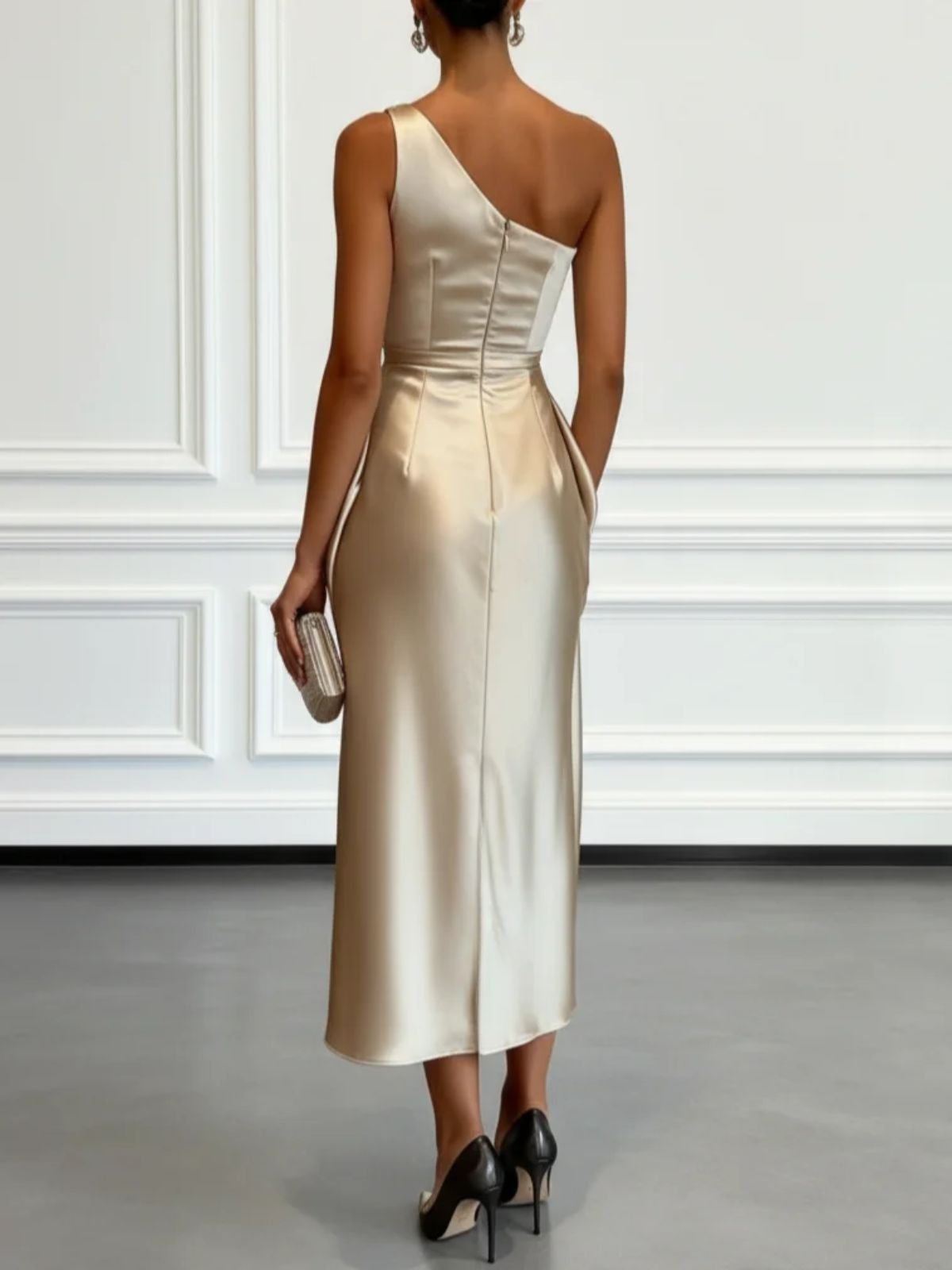 2026 European And American Cross-border Foreign Trade New High-end Satin Pleated Waist-cinching Sleeveless Evening Dress_ecoleips.com