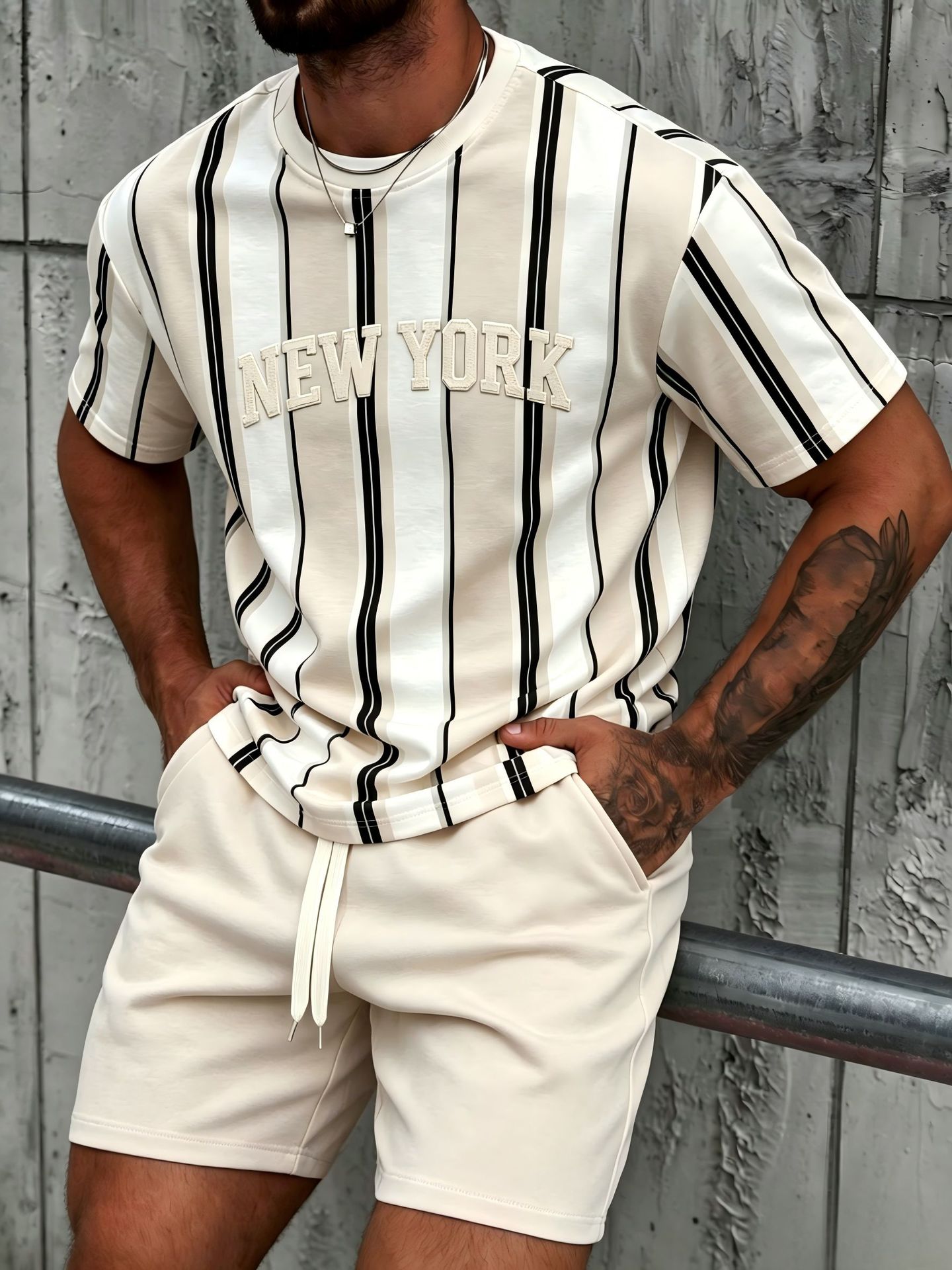 Men's Clothing Casual Set Letter Print 2 Piece Letter Graphic 2-Piece Summer Set | Casual Short Sleeve T-Shirt & Shorts Outfit For Daily Wear_viptrois.com