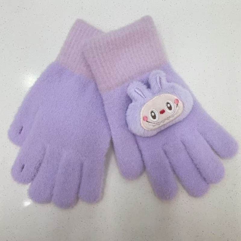 秋冬女士新款卡通可爱拉布布毛线手套柔软男女童保暖加厚分指手套|undefined