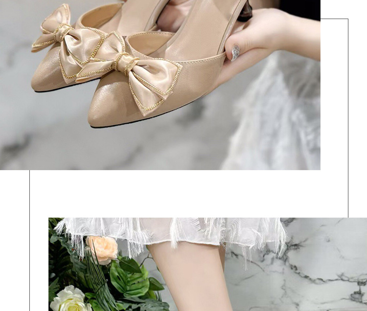 Sandal cao gót nữ da thật mũi nhọn gót mảnh phối váy — Màu đen chi tiết 17