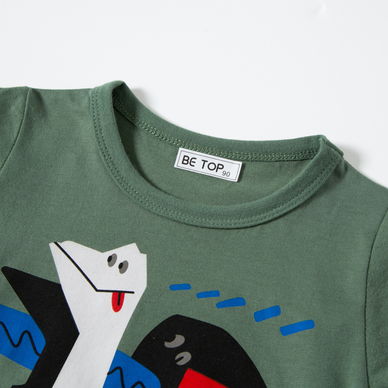 2024 ropa de verano para niños nuevos niños Camiseta de algodón de manga corta dinosaurio impreso tops de niños al por mayor entrega de una sola pieza