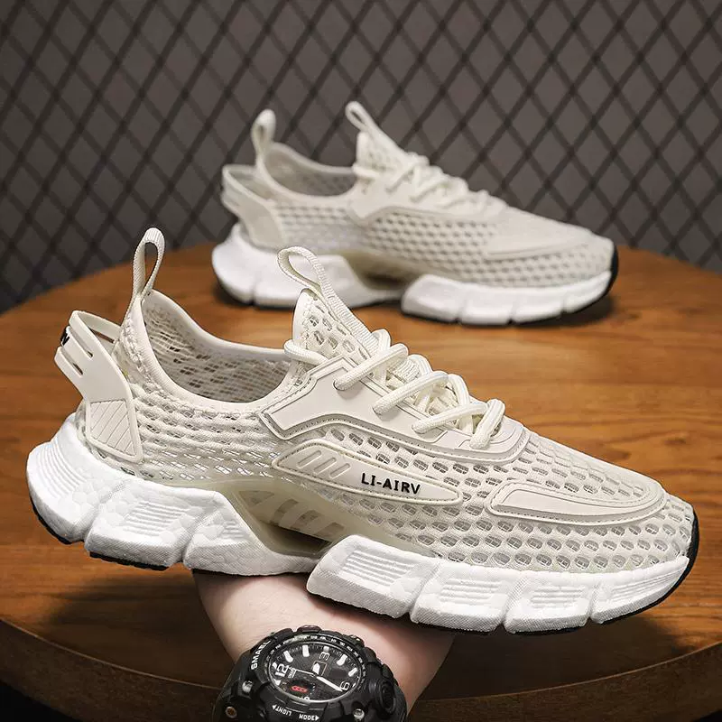 Мужская обувь с попкорном летом дышащая полая тонкая сетчатая сетчатая сетчатая обувь мужская повседневная спортивная нескользкая беговая обувь
