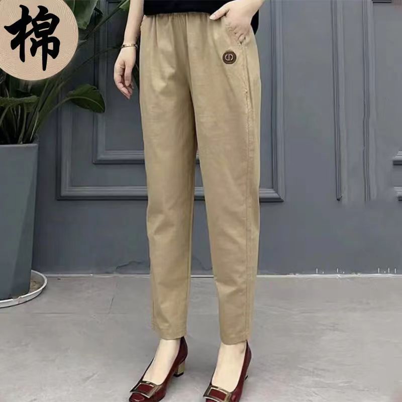 2026 Spring and Autumn New Style Pure Cotton Casual Pants for Women, Fashionable Plus Size Loose Harem Pants, Cotton-Linen High-Waisted Slimming Cropped Pants