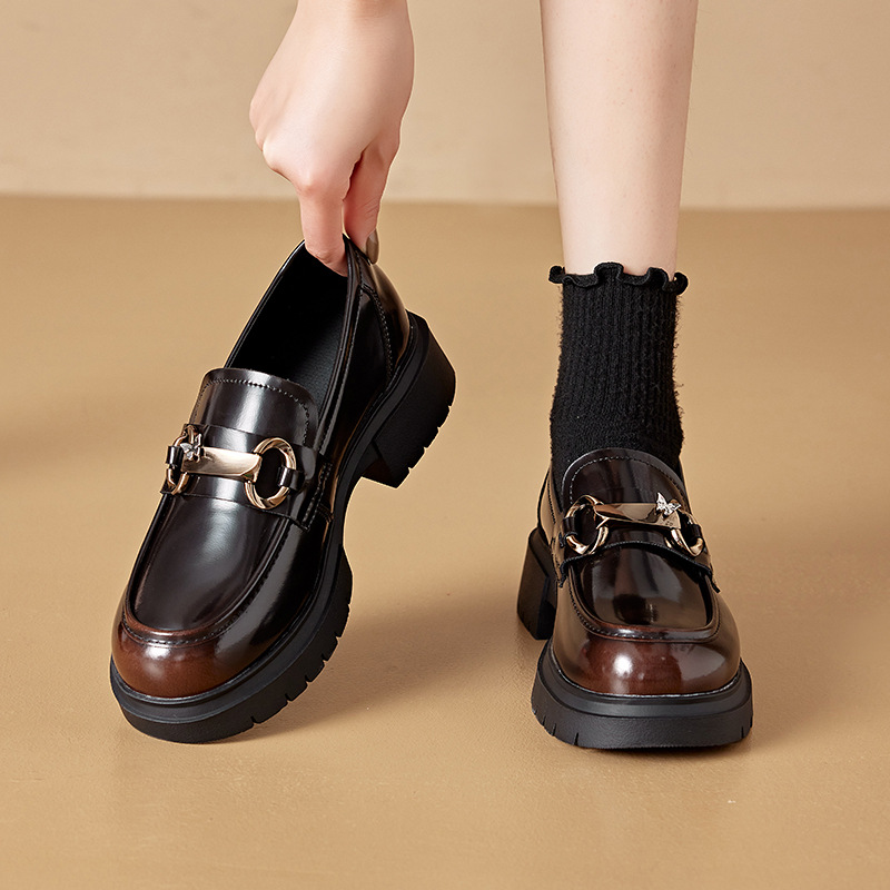 Dikke zool Dikke hak Britse stijl Kleine leren schoenen voor 2024 Nieuw lente- en herfstseizoen, eenbenige damesschoenen_voghion.com