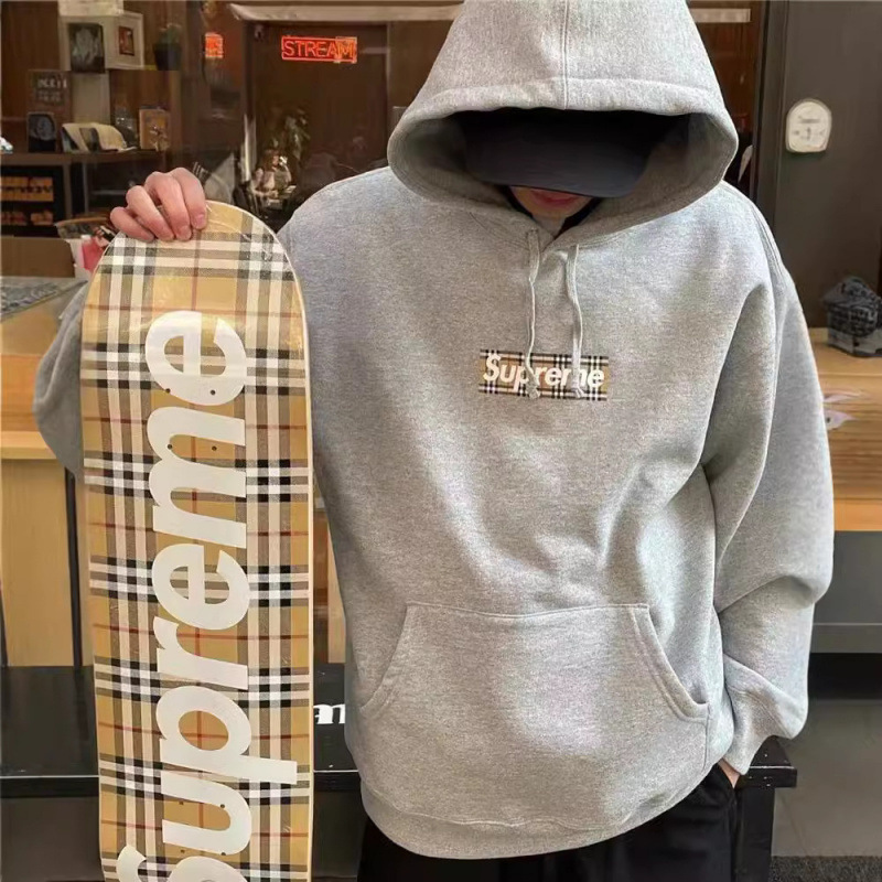 Supree Letter Print Fleece-Lined Full Series Hooded Sweatshirt Single-Layer Hoodie Paisley Box Classic