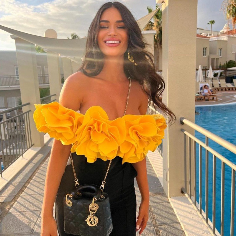 GraceChic 3D Floral Strapless High-End Solid Color One-Piece Swimsuit Set For Women 2024 European And American New Swimwear_voghion.com