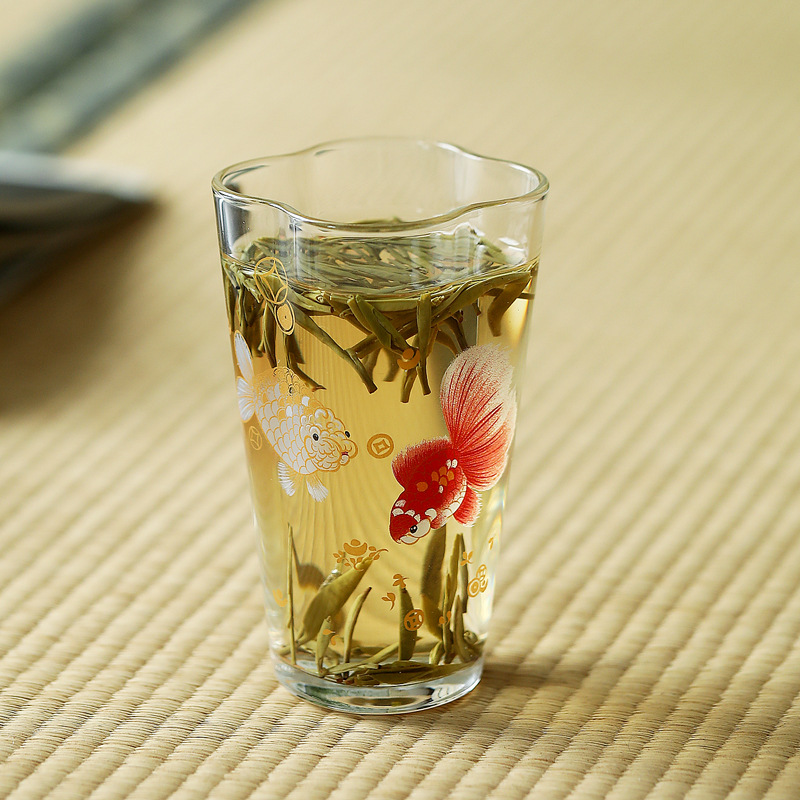 日式金鱼贴花高硼硅耐热玻璃茶杯主人杯品茗杯功夫茶具茶杯