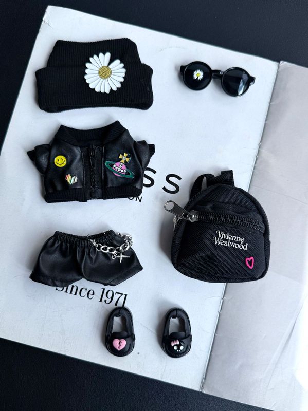 GD同款潮牌labubu娃衣皮衣套装一二三代通用雏菊墨镜帽子衣服皮裤|undefined