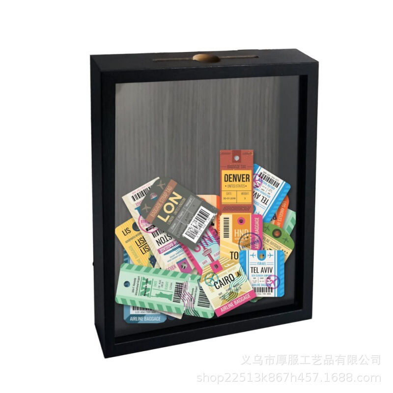 Amazon Stamp Storage Box Commemorative Ticket Money Saving Box Real Glass Three-Dimensional Hollow Wooden Photo Frame with Grooves