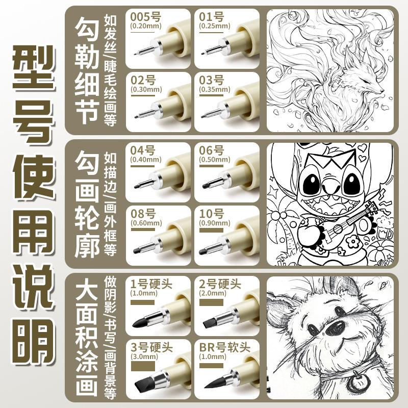 Bolígrafo de aguja para arte, bolígrafo especial para dibujar líneas a mano, para delinear, bolígrafo para cómics, bolígrafo de dibujo, para delinear cómics.