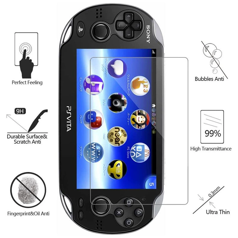 Закалённое защитное стекло для Sony PSV1000 (PSVita 1000), передняя и задняя, 9H, 2.5D, 0,3 мм