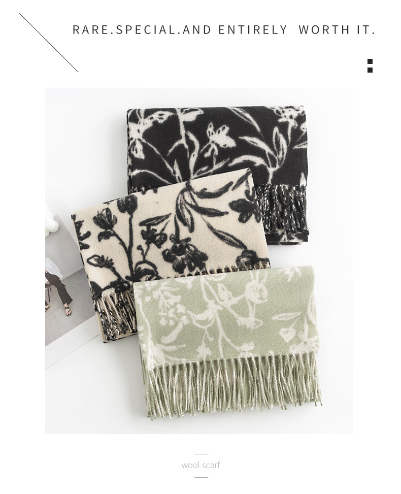 Nnew Cashmere Scarf Women's Cream Sweet Girl Style Autumn And Winter Printed Scarf Korean Version Korean Style Scarf Internet Famous Shawl_voghion.com