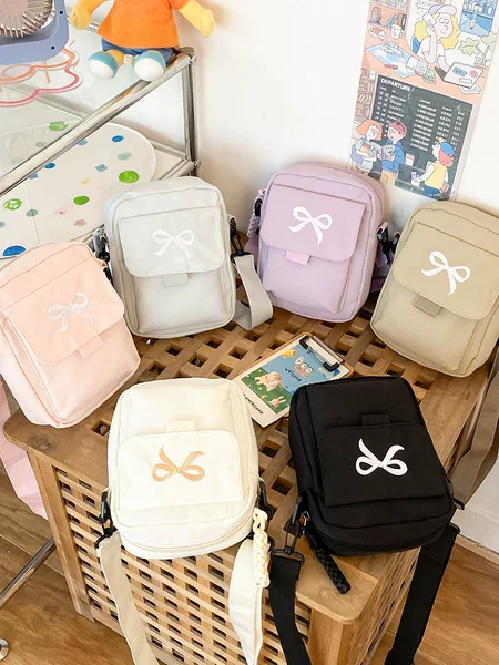 Small Cloth Bag for Women, Japanese Style, Cute Bow, Student Shoulder Bag, Simple Mori Girl Style, Commuter Crossbody Casual Bag