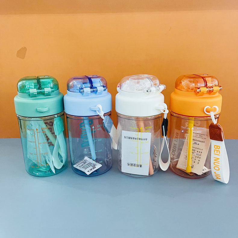 Shanghe 2062 nueva taza de subalmacén de valor nominal de gran altura con taza de plástico portátil taza de doble boca para estudiantes con taza de agua para niños de paja