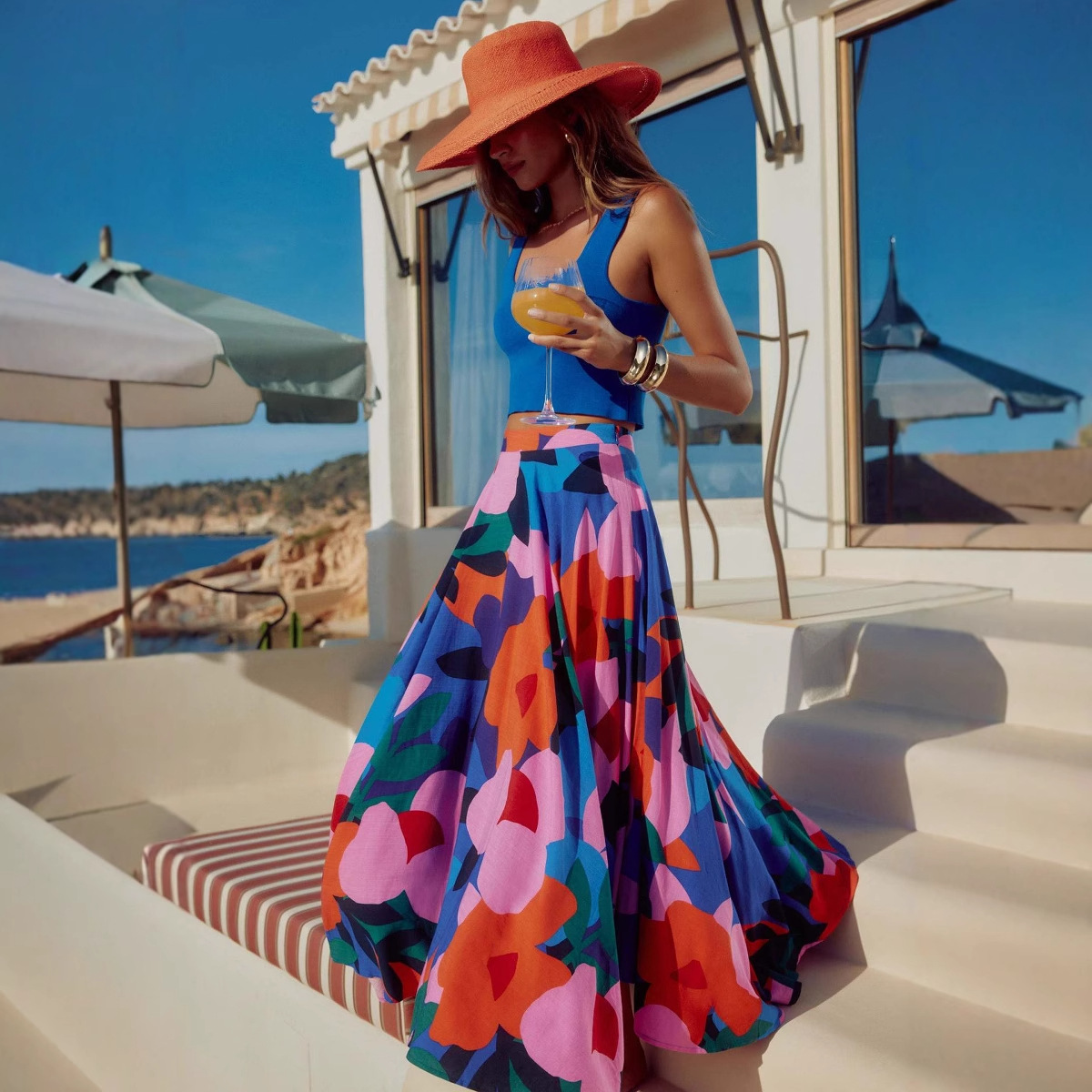 25 Euro Women's Fashion Spring/Summer New Cross-Border Casual Printed Bohemian Mid-Length Skirt For Women_ecoleips.com