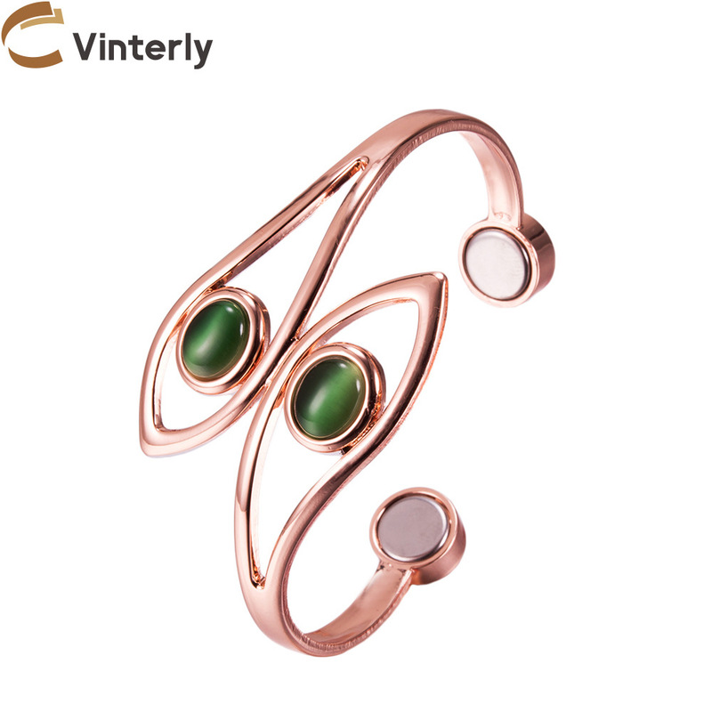 Pure Red Copper Bracelet with Magnetic Green Artificial Opal, Copper Bracelet with Magnet in Dolphin Shape, Cross-Border E-Commerce Dropshipping Pure Red Copper Bracelet with Magnetic Green Artificial Opal, Copper Bracelet with Magnet in Dolphin Shape, Cross-Border E-Commerce Dropshipping