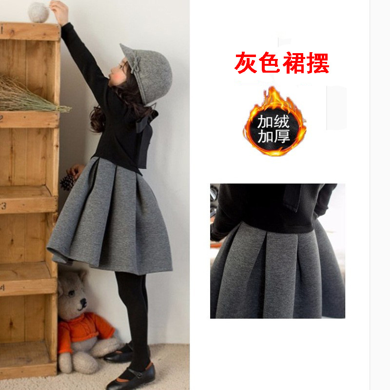 Nuevo vestido de las niñas PRIMAVERA/otoño e invierno forrado de lana estilo coreano cálido de manga larga para niños medianos y grandes mullido vestido de princesa