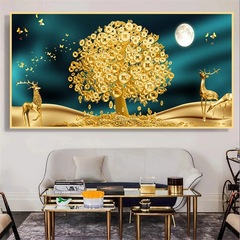 Custom-made from images, free design of single abstract money tree and moon canvas painting for hotel home decor oil painting wall art