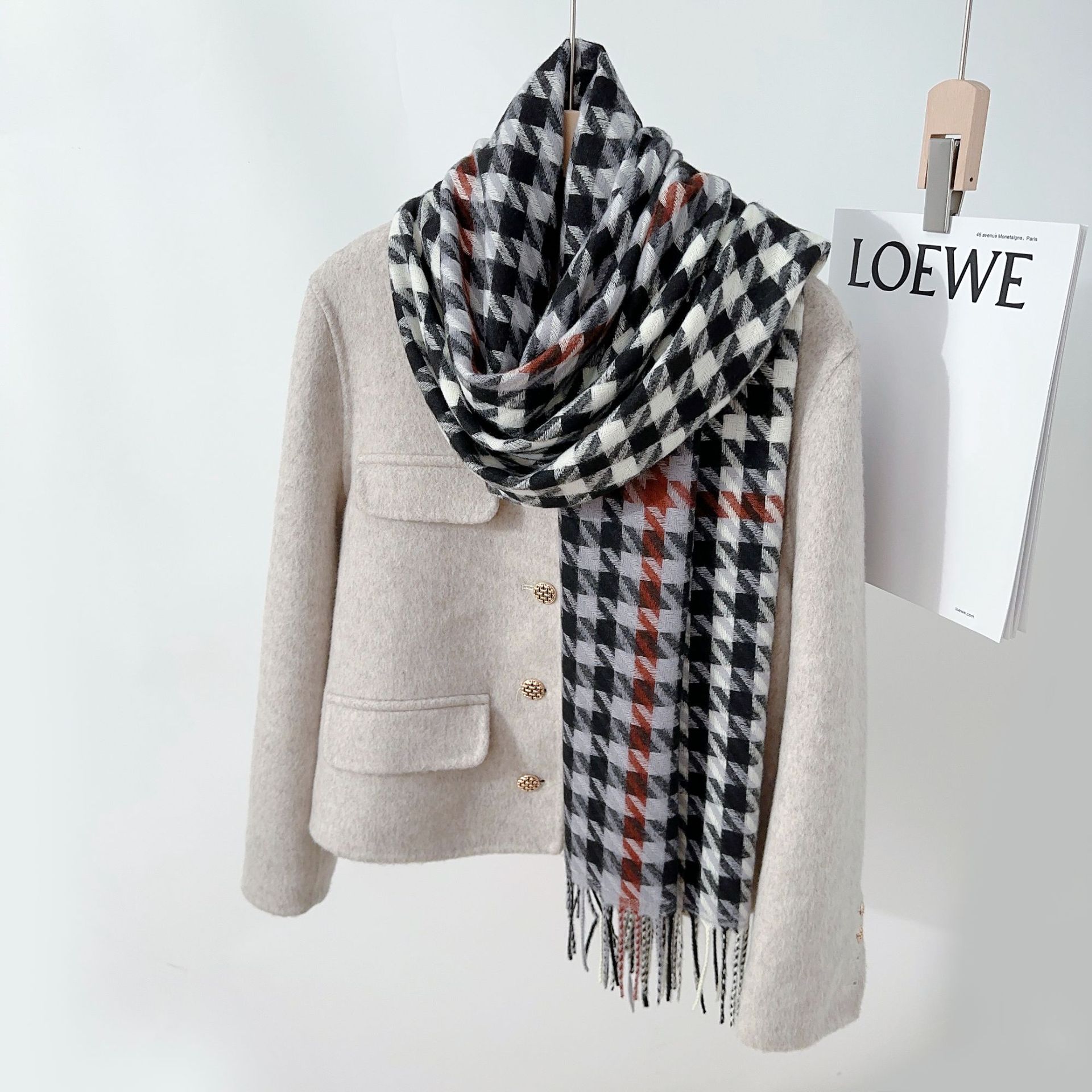Colores contrastantes bufandas de cuadrillas de pájaros mujeres otoño y invierno imitación de cashmere coreana versátil estudiantes gruesos collar calentamiento velo sopa image 9