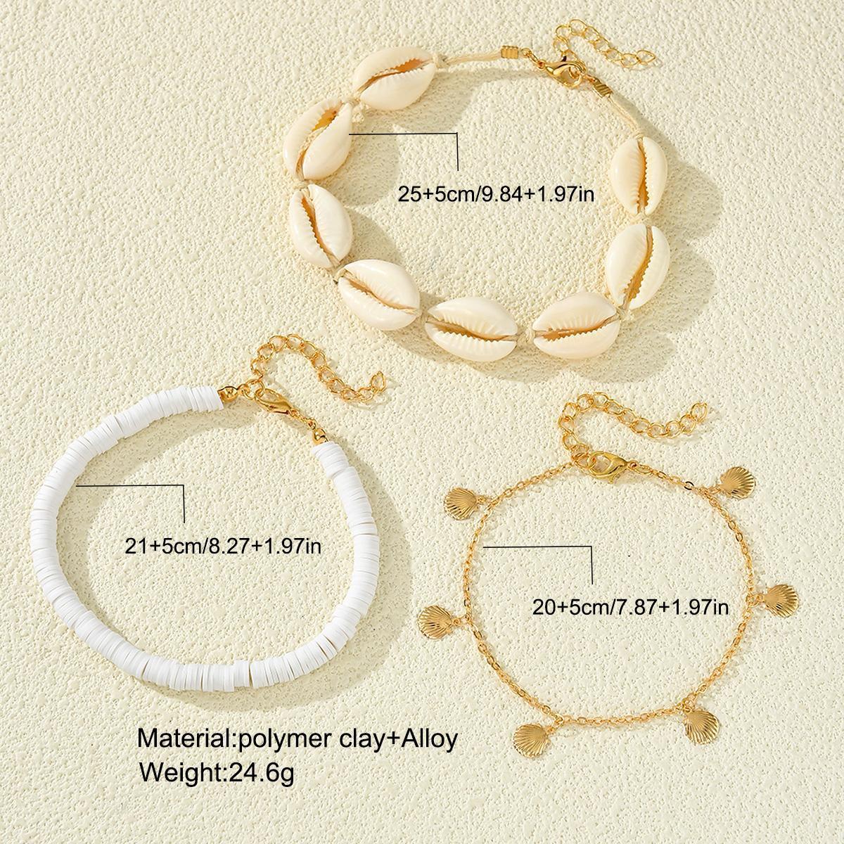 Europa y los Estados Unidos transfronterizos arena pie de viento para mujeres conchas tejidas cadenas de tobillas multicapa conchas de goteo de aceite circular cadenas de tobillas de tres capas