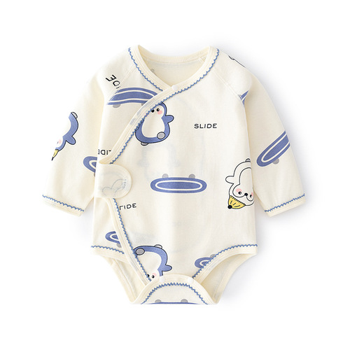 Baby fart cover spring and autumn baby triangle harem pure cotton newborn long-sleeved printed jumpsuit boneless crawling suit