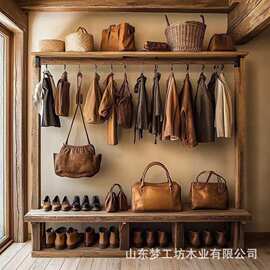 老榆木落地衣帽架入户玄关衣帽鞋子架酒店民宿靠墙储物箱包置物架