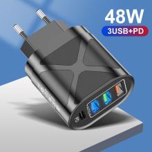 48W X型PD+3USB充电器 适用苹果12 USB-A+Type-c双口欧规充电头