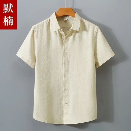 Fresh Color Woven Pure Linen Shirt Summer Men Loose Thin Short Sleeve Collar Shirt Youth Outdoor Casual Linen Top