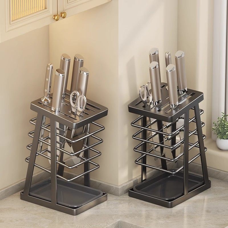 Kitchen Knife Holder for Placing Kitchen Knives, Scissors, Fruit Knives, Storage Rack, Household Draining Countertop Knife Storage Rack, Knife Holder Integrated