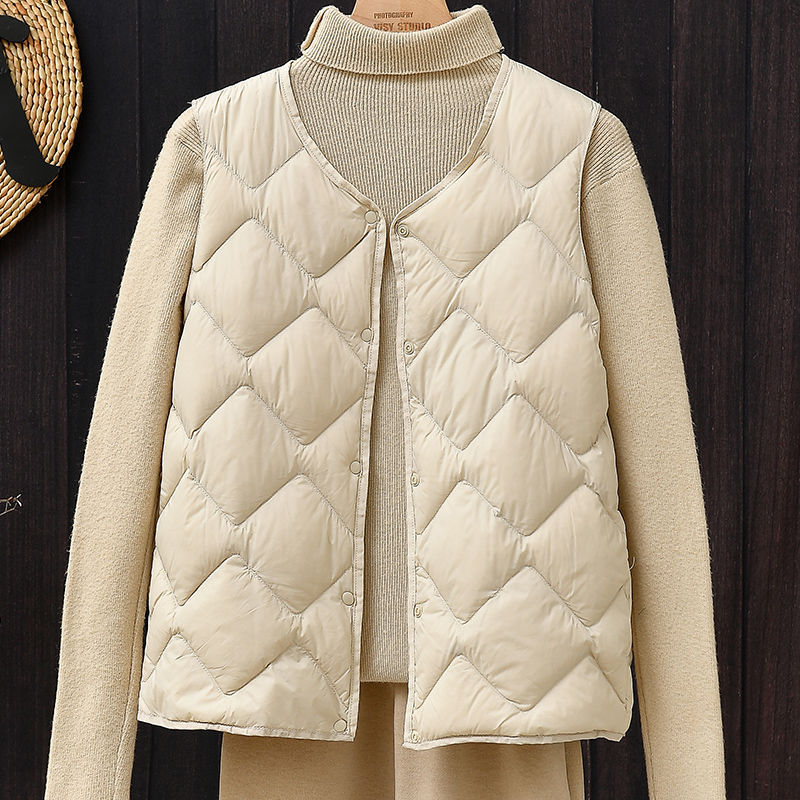 Otoño y invierno nuevo estilo de diamante GYUNDO damas chaleco de pluma corto moda de mujer V cuello con chaleco ligero abrigo