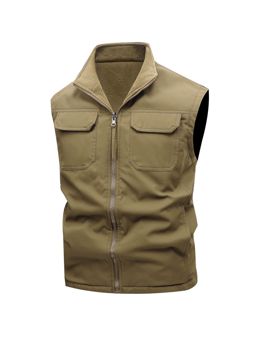 Primavera y otoño, uso de doble cara más chaleco de comercio exterior de terciopelo, chaleco de herramientas multibolsillo antisalpicaduras para exteriores para hombres, personalización avanzada