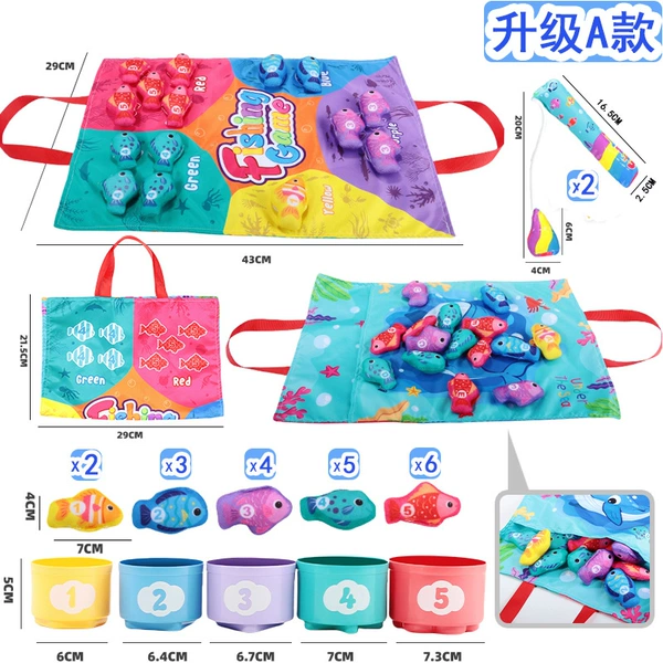 【A upgraded version】5 stacked cups + 20 fish + 2 fish rod + ocean game mat (can be stored) bag