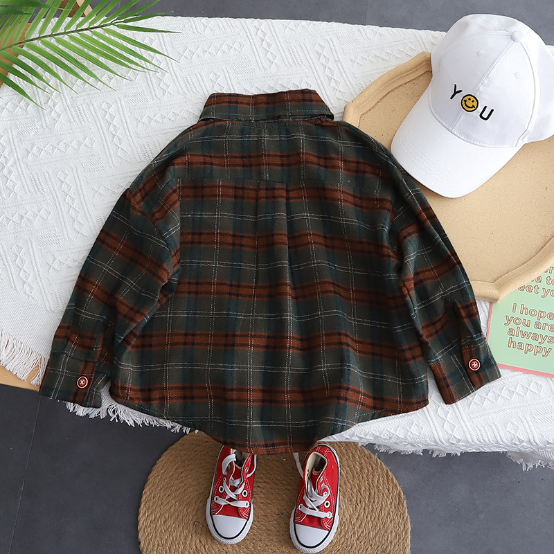 Chaqueta estilo coreano para niños 2025, camisa a cuadros elegante para niñas de primavera y otoño, para niños pequeños y bebés, estilo casual y holgado.