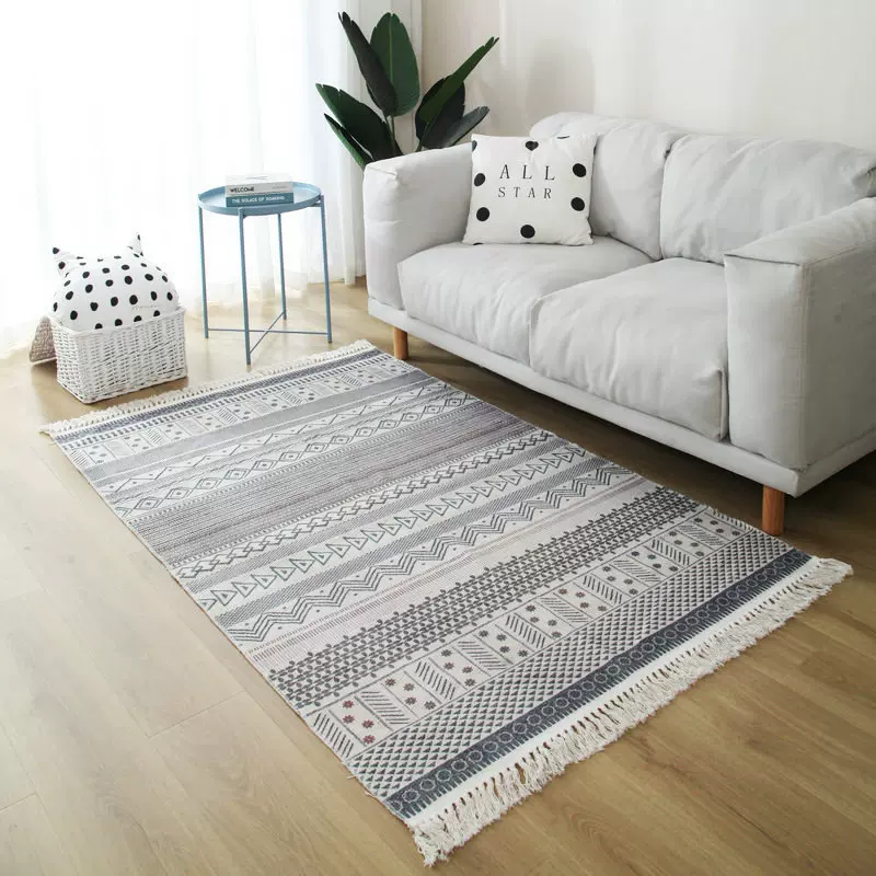摩洛哥风客厅地毯满铺防滑易打理棉麻地毯家用卧室床边耐脏地毯