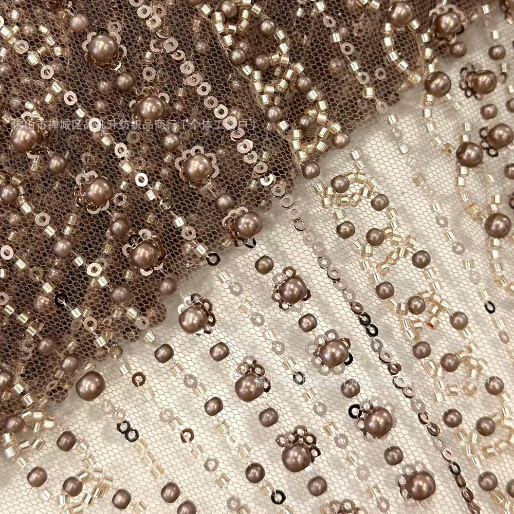 Tejido bordado Gao Ding perla vestido de moda cadena de perlas vestido fabricantes de tela al por mayor