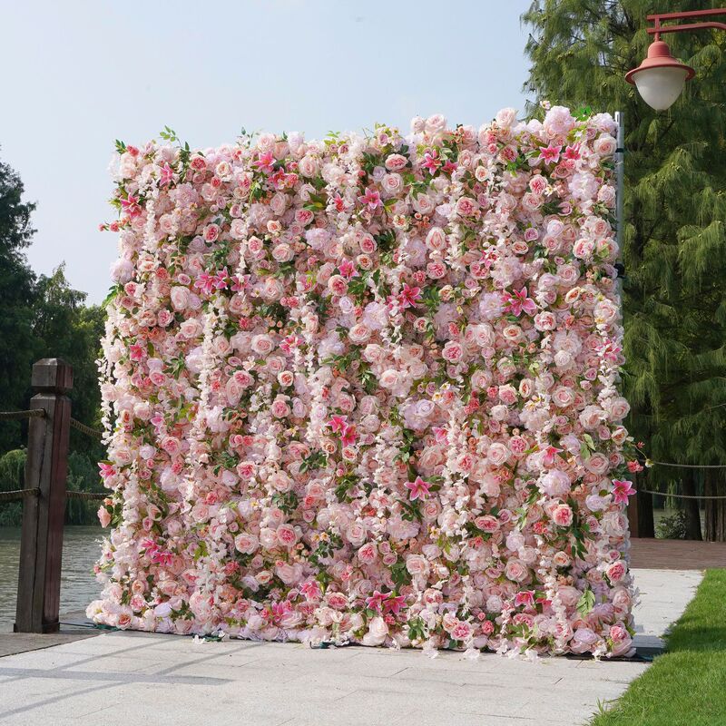 5D Pink Fabric-Based Artificial Flower Wall Background Wall for Foreign Trade Wedding Scene Decoration and Sign-In Artificial Flower Wall