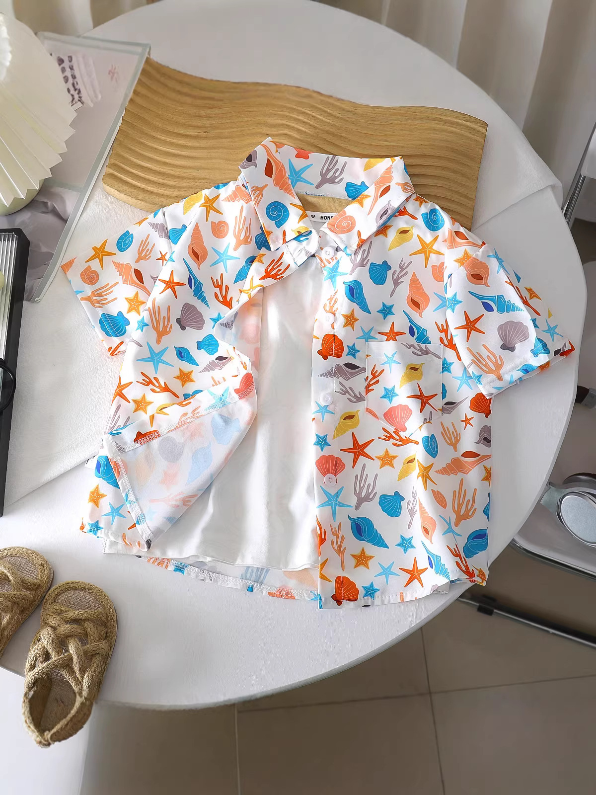 Verano bebés vacaciones de viento impresión puerto viento de manga corta suelta camisa para niños camisa para niños