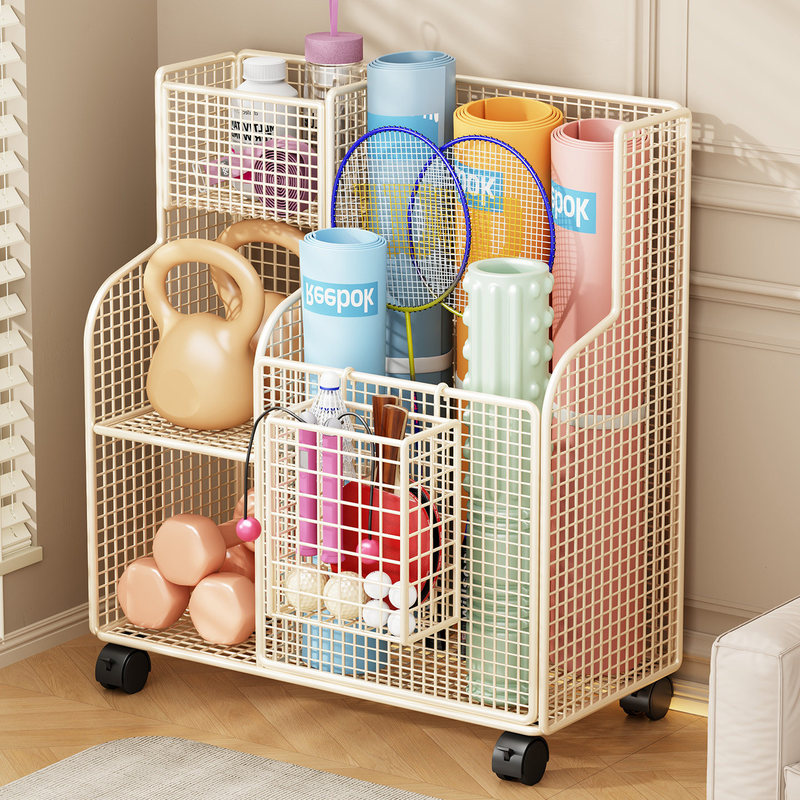 Yoga Mat Storage Basket with Wheels, Sports Equipment, Basketball Supplies Storage Organizer, Home Fitness Equipment Storage Rack Yoga Mat Storage Basket with Wheels, Sports Equipment, Basketball Supplies Storage Organizer, Home Fitness Equipment Storage Rack