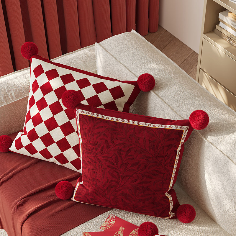 Sofá de sala de estar rojo de alto nivel, funda de almohada desmontable, almohada de cintura lavable, sofá de cabecera de dormitorio de alto nivel, almohada con núcleo